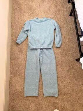 Cozy Light Blue Knit Sweater & Lounge Pants Set